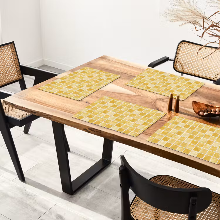 Placemat - 6 stuks - Tegels - Mozaïek - Textuur - Goudgeel — 5