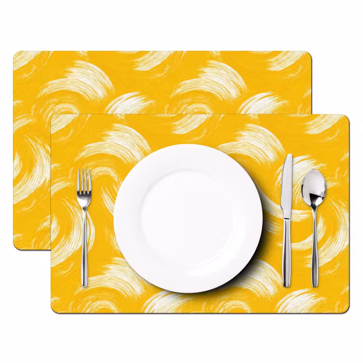 Placemat - 6 stuks - Verfstreken - Abstract - Dynamisch - Geel — 2