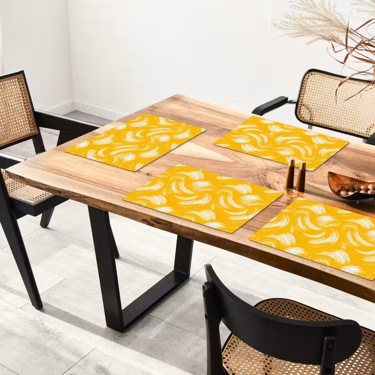 Placemat - 6 stuks - Verfstreken - Abstract - Dynamisch - Geel — 5