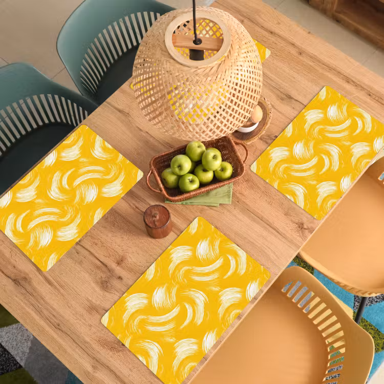 Placemat - 6 stuks - Verfstreken - Abstract - Dynamisch - Geel — 6