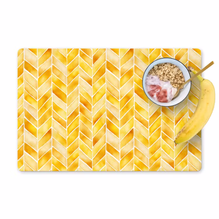 Placemat - 6 stuks - Visgraat - Aquarel - Patronen - Goudgeel — 1