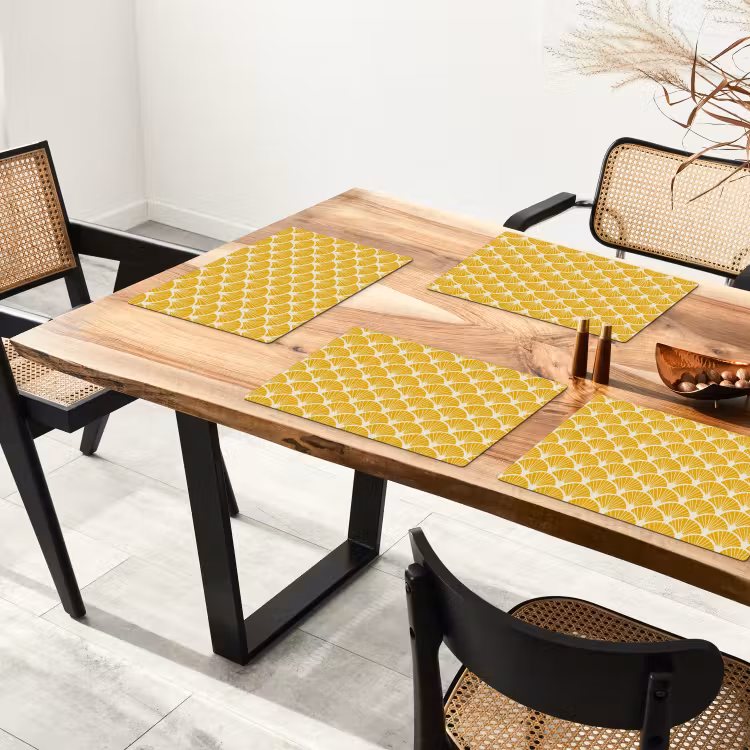 Placemat - 6 stuks - Waaiers - Art Deco - Retro - Okergeel — 5