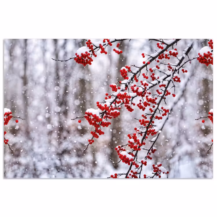 Poster - Bessen - Takken - Sneeuw - Winter - Kleurrijk — 1