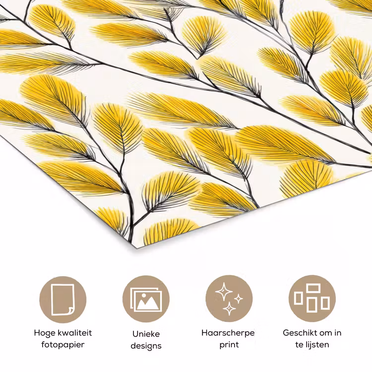 Poster - Bladeren - Botanisch - Elegant - Geel - Zwart — 5