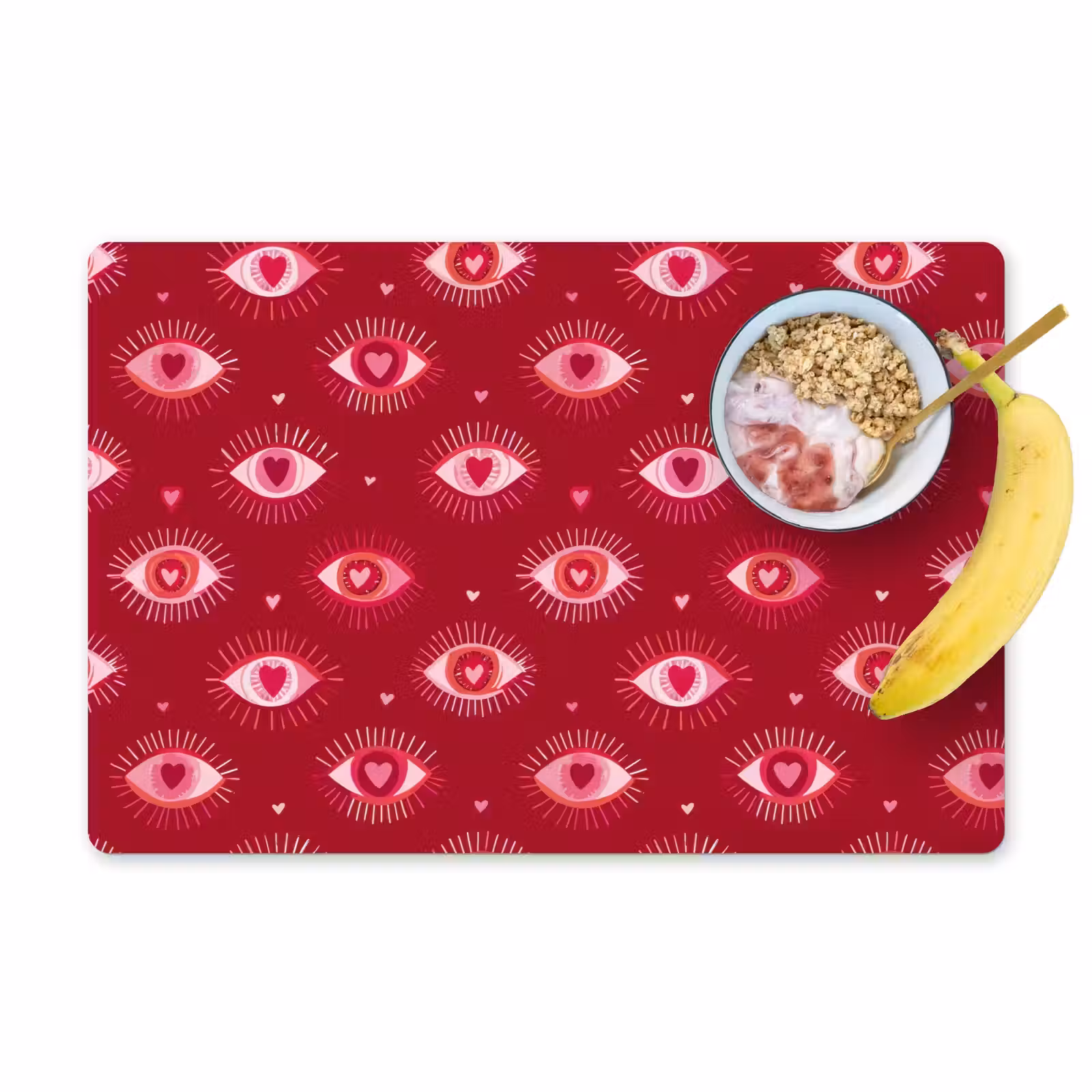Placemat - 6 stuks - Ogen - Patroon - Roze - Donkerrood — 1