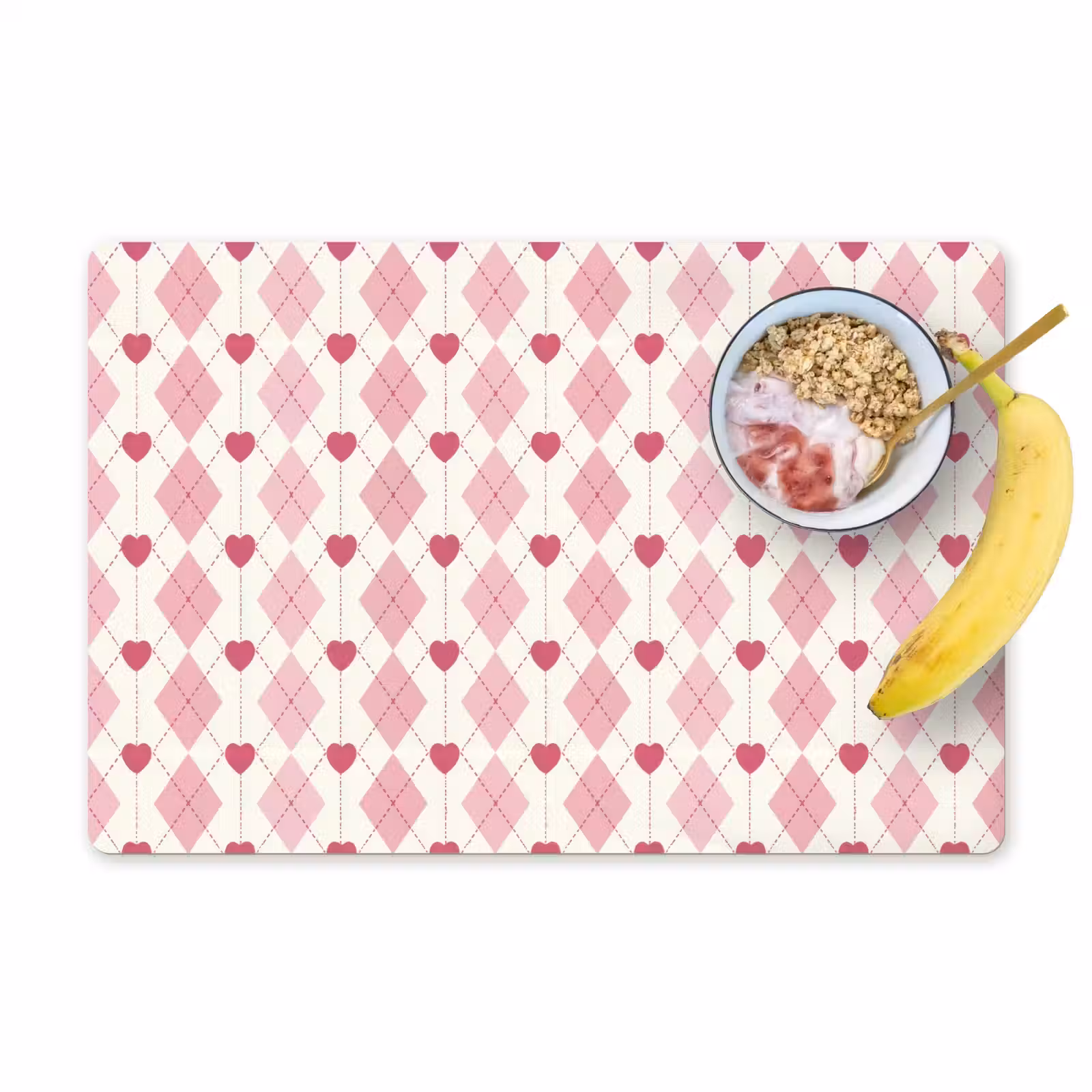 Placemat - 6 stuks - Ruiten - Klassiek - Roze - Wit — 1