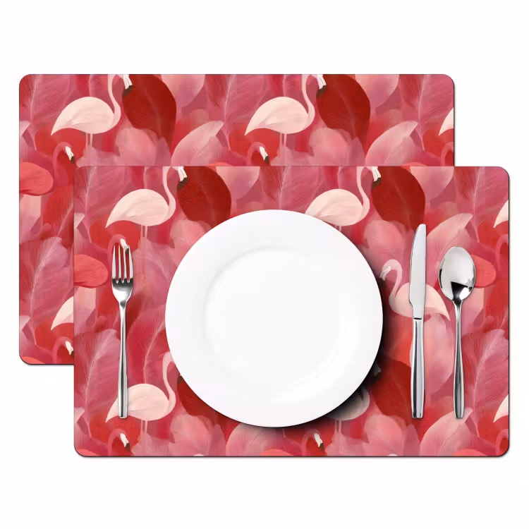 Placemat - 6 stuks - Flamingo - Botanisch - Elegant - Roze - Rood — 2