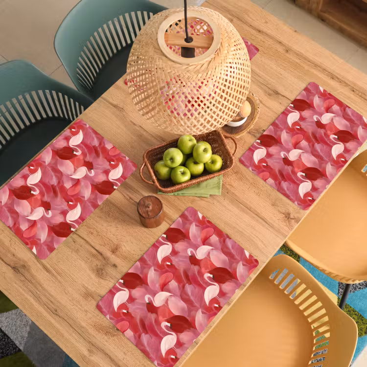 Placemat - 6 stuks - Flamingo - Botanisch - Elegant - Roze - Rood — 6