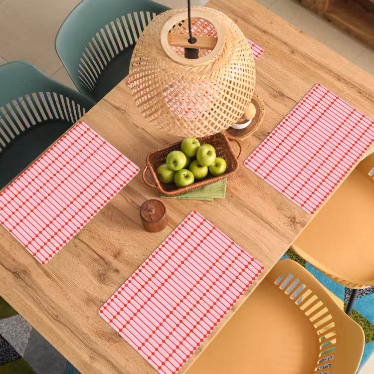 Placemat - 6 stuks - Geometrisch - Minimalistisch - Rood - Roze — 6