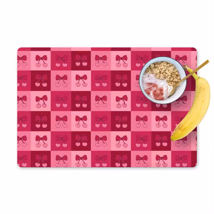 Placemat - 6 stuks - Kersen - Strikjes - Speels - Roze - Bordeaux — 1