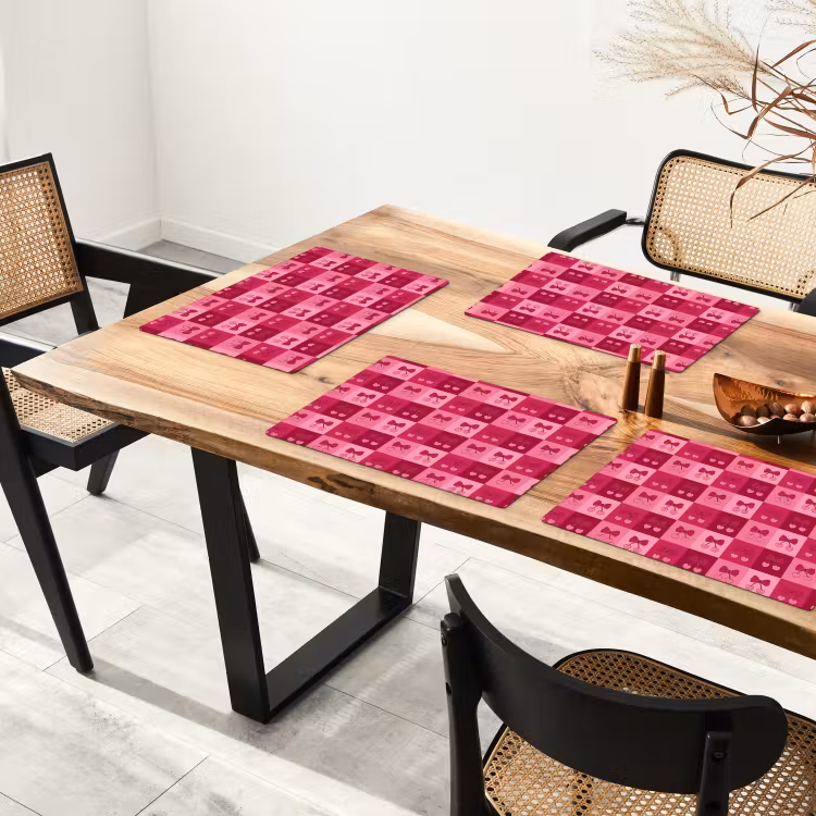 Placemat - 6 stuks - Kersen - Strikjes - Speels - Roze - Bordeaux — 5