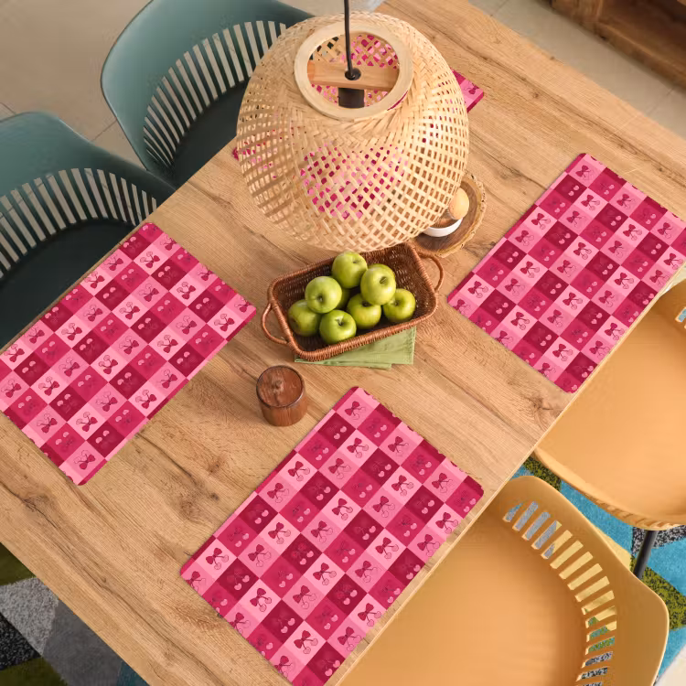 Placemat - 6 stuks - Kersen - Strikjes - Speels - Roze - Bordeaux — 6