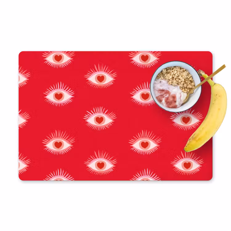 Placemat - 6 stuks - Ogen - Hart - Abstract - Rood - Roze — 1