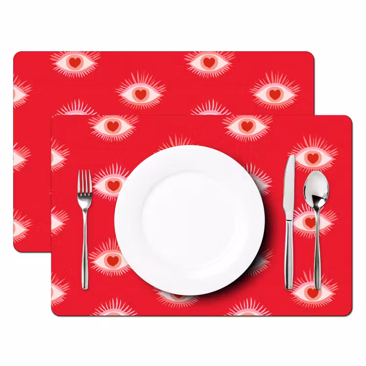 Placemat - 6 stuks - Ogen - Hart - Abstract - Rood - Roze — 2