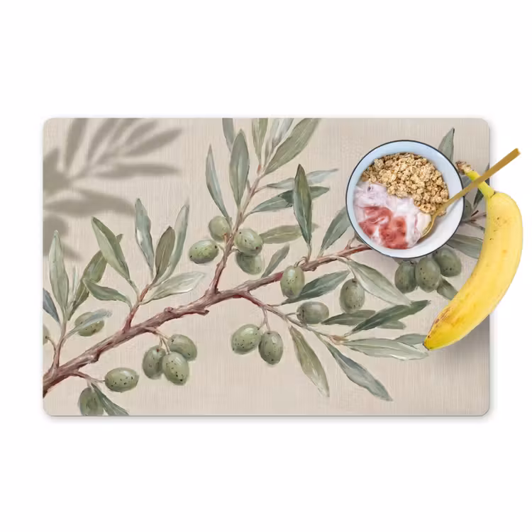 Placemat - 6 stuks - Olijftak - Bladeren - Natuur - Groen - Beige — 1