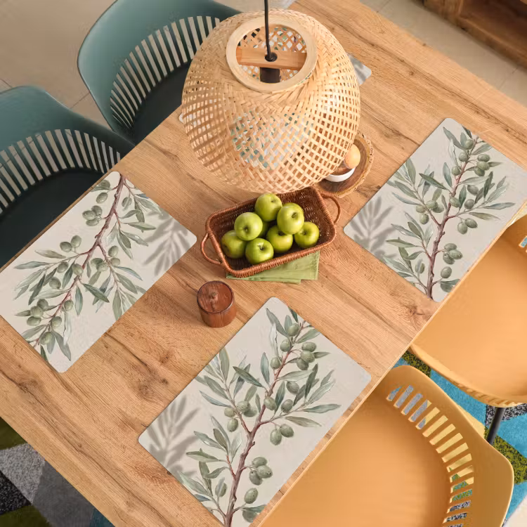 Placemat - 6 stuks - Olijftak - Bladeren - Natuur - Groen - Beige — 6