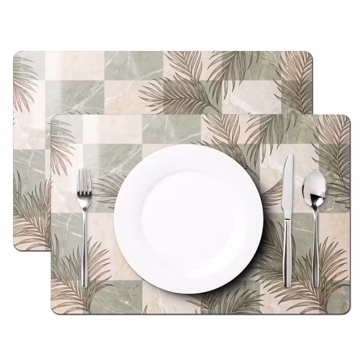 Placemat - 6 stuks - Planten - Bladeren - Marmer - Modern - Groen — 2
