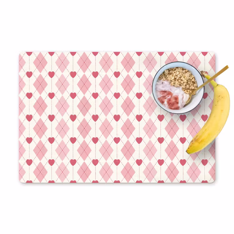 Placemat - 6 stuks - Ruiten - Klassiek - Roze - Wit — 1