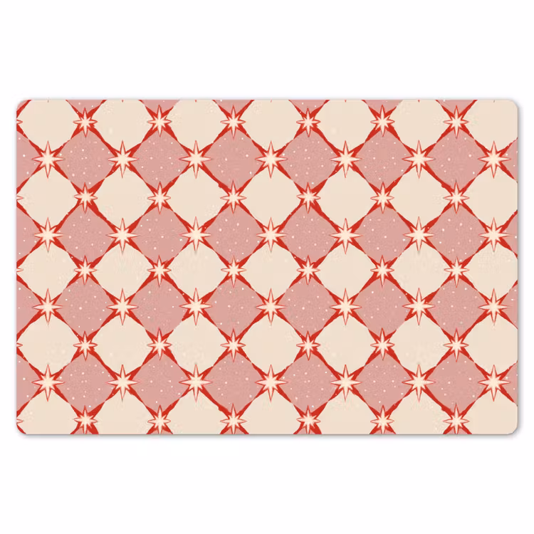 Placemat - 6 stuks - Ruiten - Sterren - Vintage - Oudroze - Rood — 7