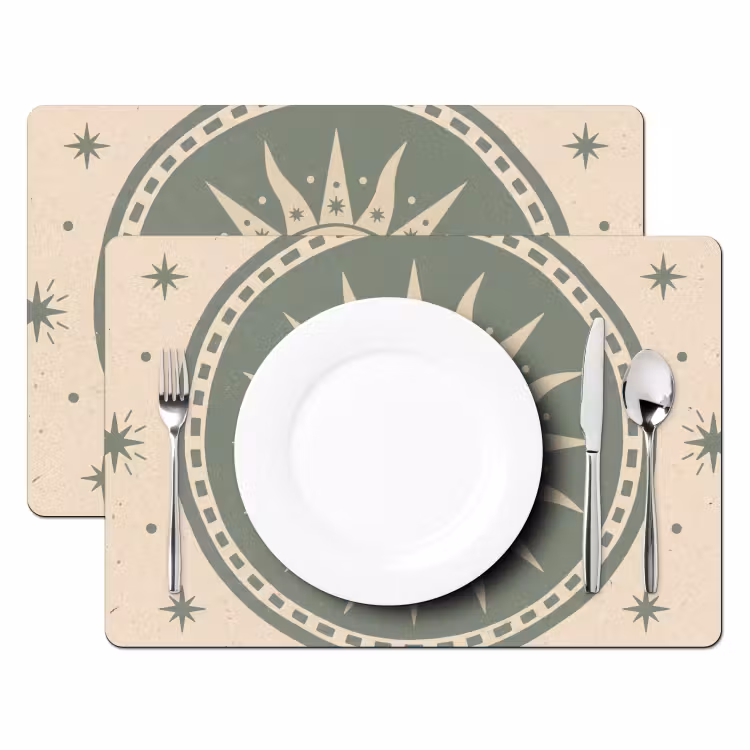Placemat - 6 stuks - Zon - Sterren - Astrologie - Vintage - Groen — 2