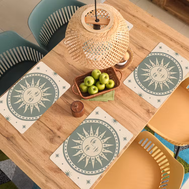 Placemat - 6 stuks - Zon - Sterren - Astrologie - Vintage - Groen — 6