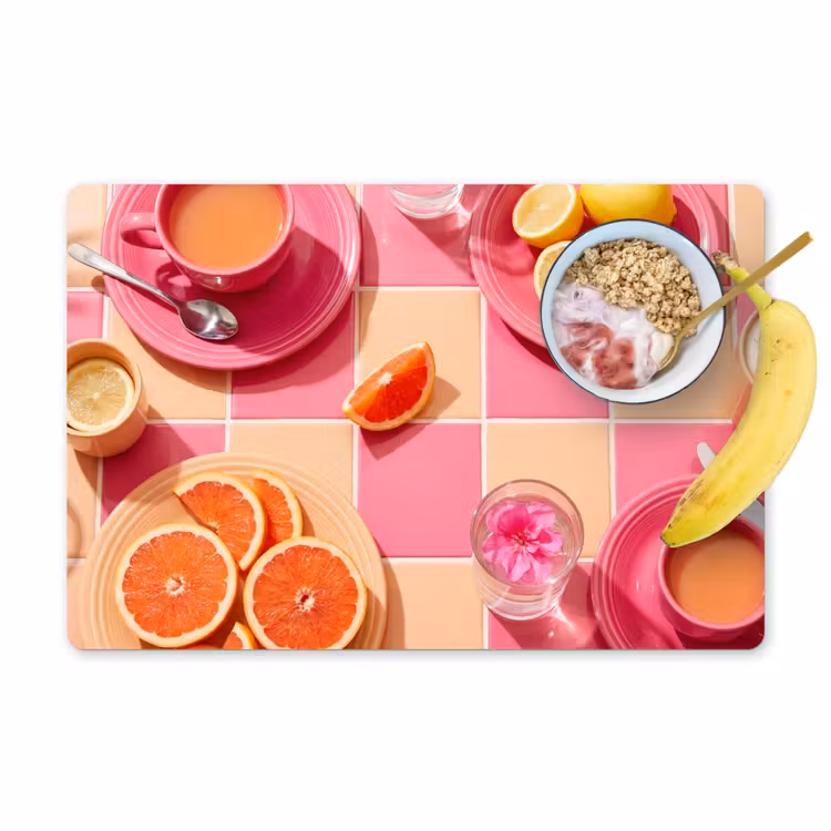 Placemat - 6 stuks - Eten - Citrusvruchten - Stillevens - Roze - Oranje — 1