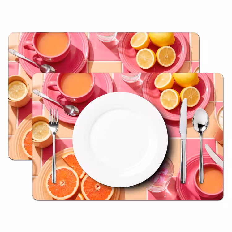Placemat - 6 stuks - Eten - Citrusvruchten - Stillevens - Roze - Oranje — 2