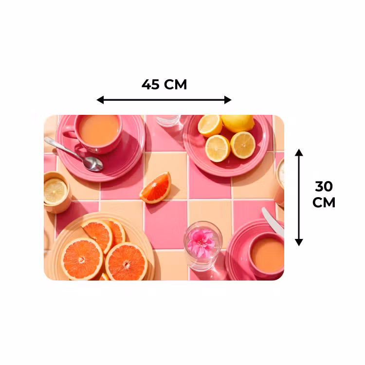 Placemat - 6 stuks - Eten - Citrusvruchten - Stillevens - Roze - Oranje — 3