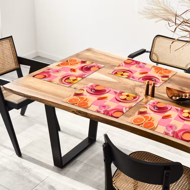 Placemat - 6 stuks - Eten - Citrusvruchten - Stillevens - Roze - Oranje — 5
