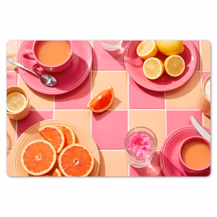 Placemat - 6 stuks - Eten - Citrusvruchten - Stillevens - Roze - Oranje — 7