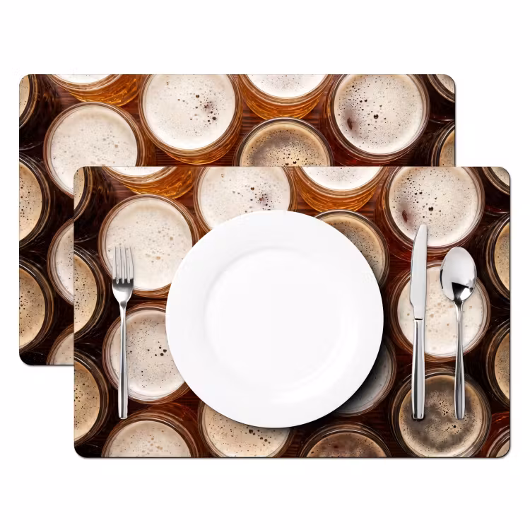 Placemat - 6 stuks - Eten - Glazen - Drank - Patroon - Bruin — 2