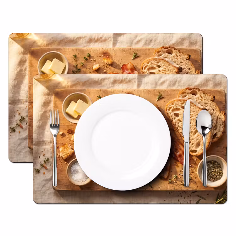 Placemat - 6 stuks - Eten - Ontbijt - Hout - Rustiek - Geel — 2