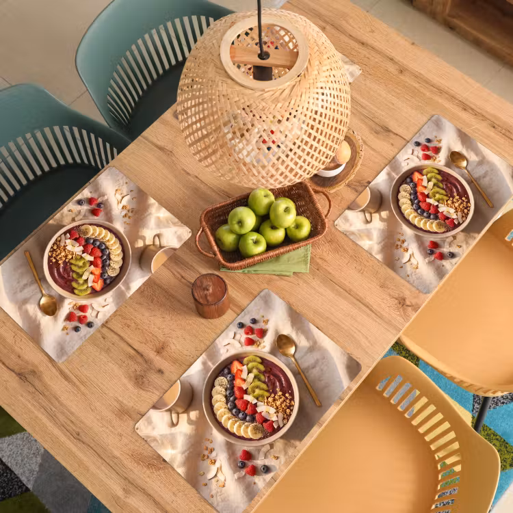 Placemat - 6 stuks - Eten - Ontbijtkom - Fruit - Gezond - Kleurrijk — 6