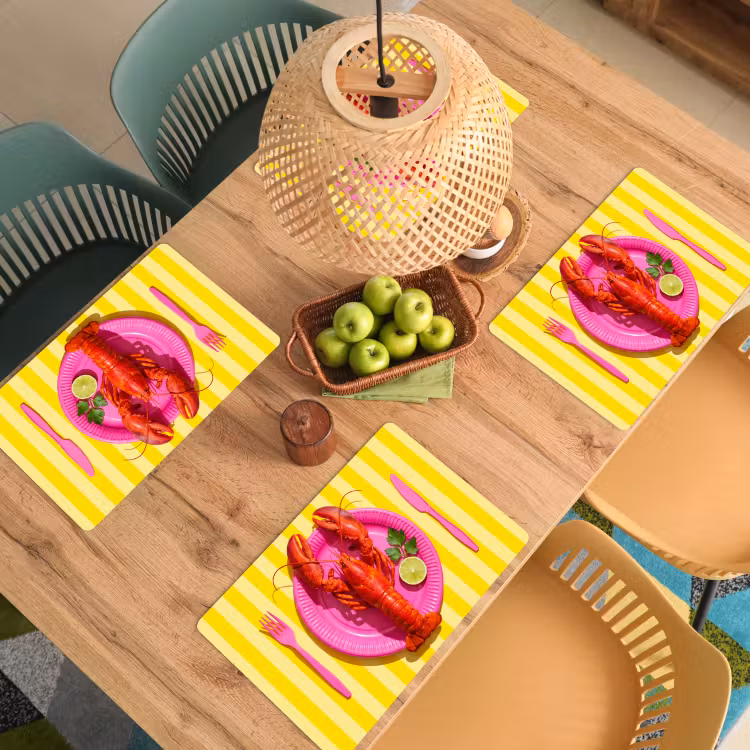 Placemat - 6 stuks - Eten - Roze - Geel - Modern - Culinaire — 6
