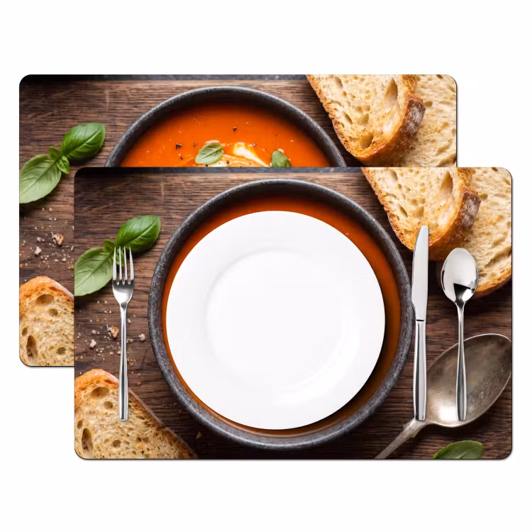 Placemat - 6 stuks - Eten - Soep - Basilicum - Rustiek - Rood — 2
