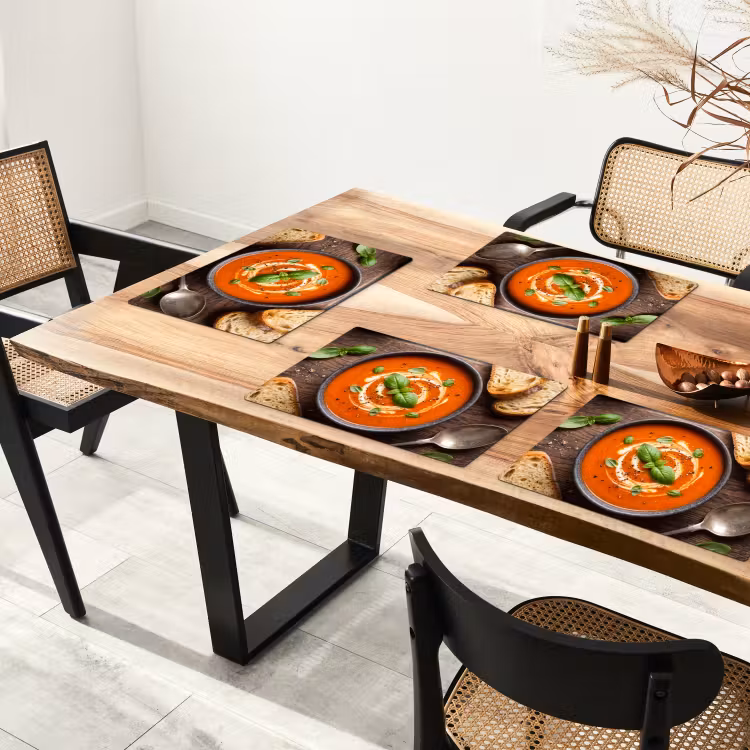 Placemat - 6 stuks - Eten - Soep - Basilicum - Rustiek - Rood — 5