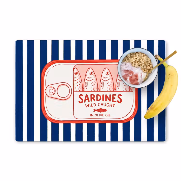 Placemat - 6 stuks - Eten - Vis - Blik - Illustratie - Rood — 1