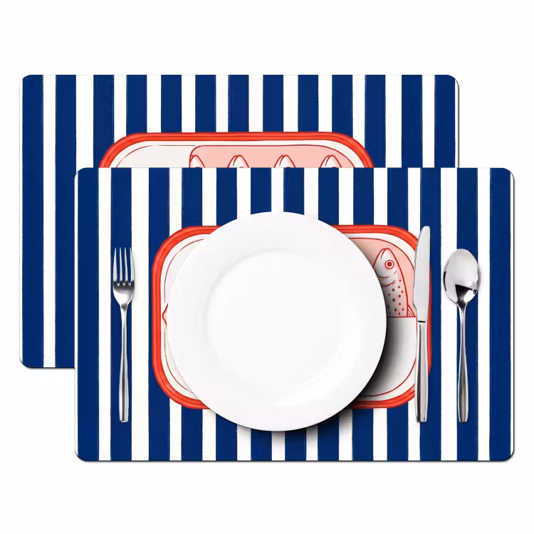 Placemat - 6 stuks - Eten - Vis - Blik - Illustratie - Rood — 2