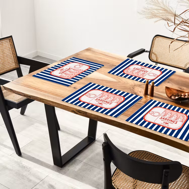 Placemat - 6 stuks - Eten - Vis - Blik - Illustratie - Rood — 5