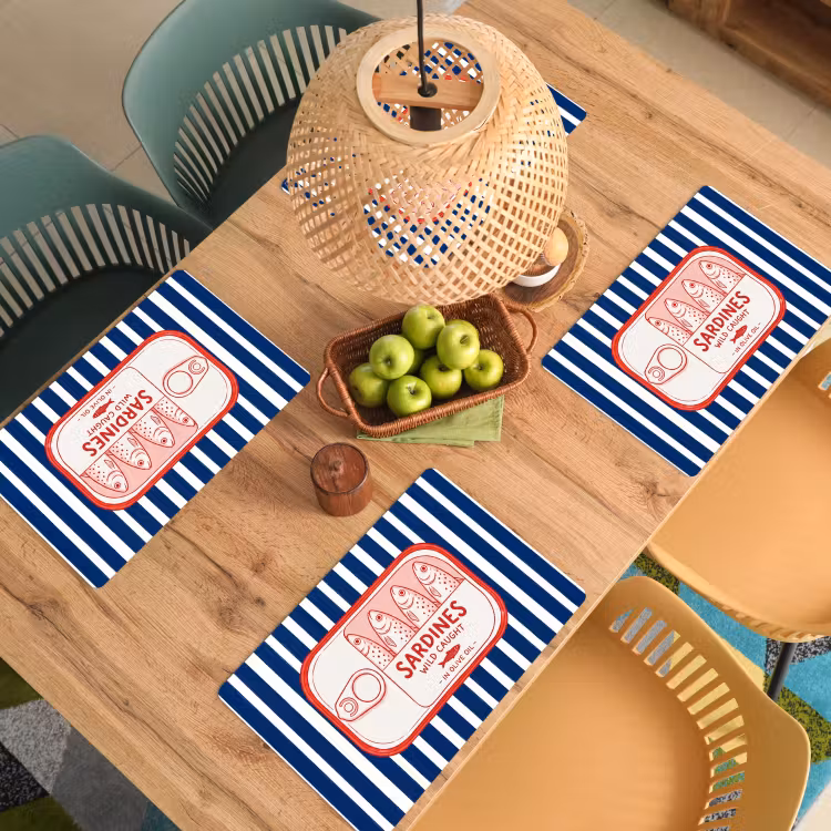 Placemat - 6 stuks - Eten - Vis - Blik - Illustratie - Rood — 6