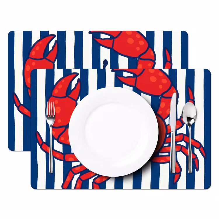 Placemat - 6 stuks - Krab - Strepen - Zeeleven - Illustratie - Rood — 2