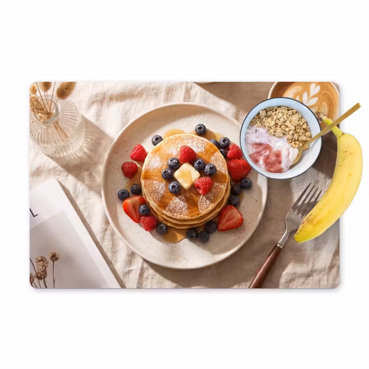 Placemat - 6 stuks - Pannenkoeken - Bessen - Ontbijt - Modern - Beige — 1