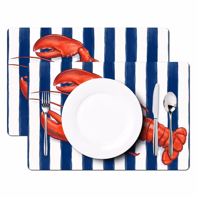 Placemat - 6 stuks - Schaaldier - Kreeft - Marine - Illustratie - Rood — 2