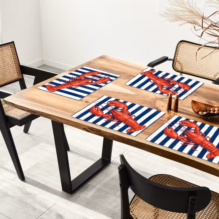 Placemat - 6 stuks - Schaaldier - Kreeft - Marine - Illustratie - Rood — 5