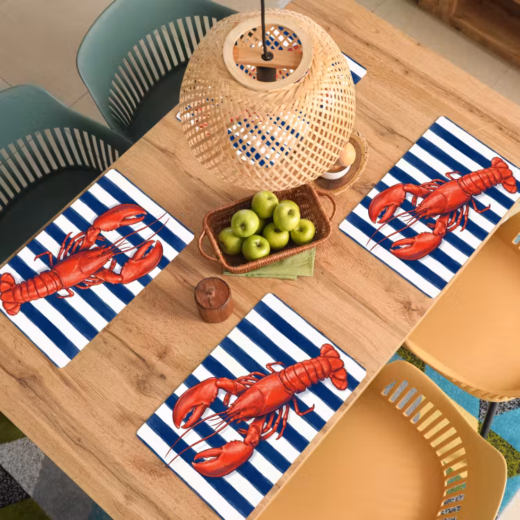 Placemat - 6 stuks - Schaaldier - Kreeft - Marine - Illustratie - Rood — 6