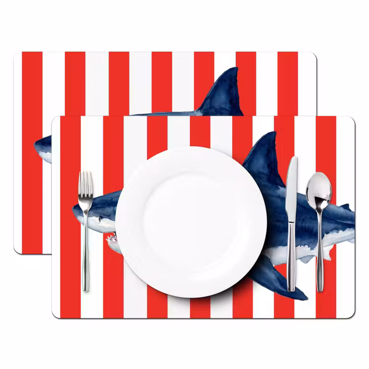 Placemat - 6 stuks - Vis - Haai - Zee - Illustratie - Blauw — 2
