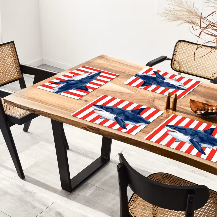 Placemat - 6 stuks - Vis - Haai - Zee - Illustratie - Blauw — 5