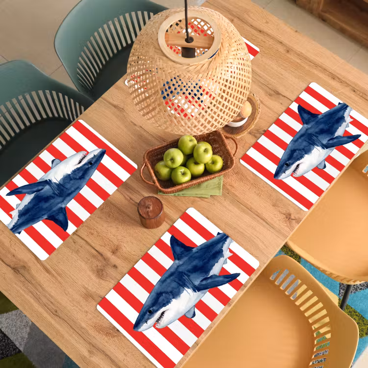 Placemat - 6 stuks - Vis - Haai - Zee - Illustratie - Blauw — 6