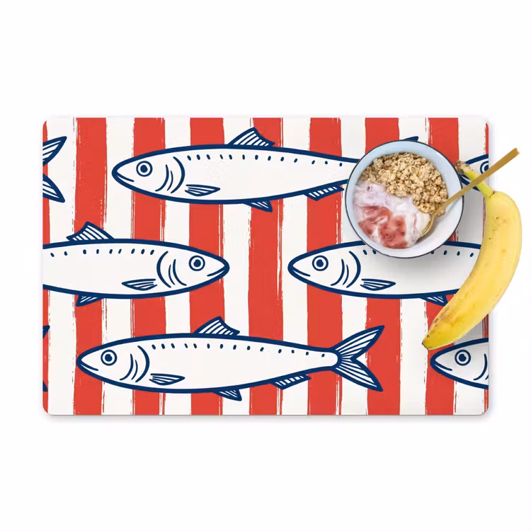 Placemat - 6 stuks - Vis - Patroon - Strepen - Illustratie - Rood — 1