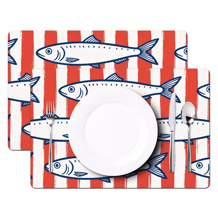 Placemat - 6 stuks - Vis - Patroon - Strepen - Illustratie - Rood — 2